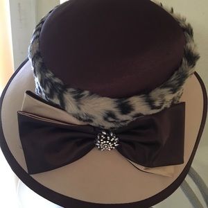 Brown & leopard fur church hat